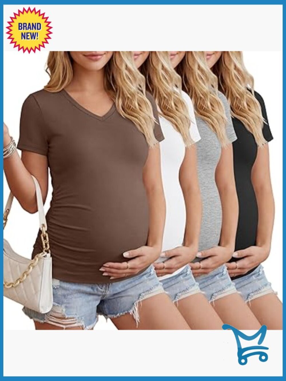 4 Pack Maternity V-Neck Short Sleeve Tees Side Ruched Tops